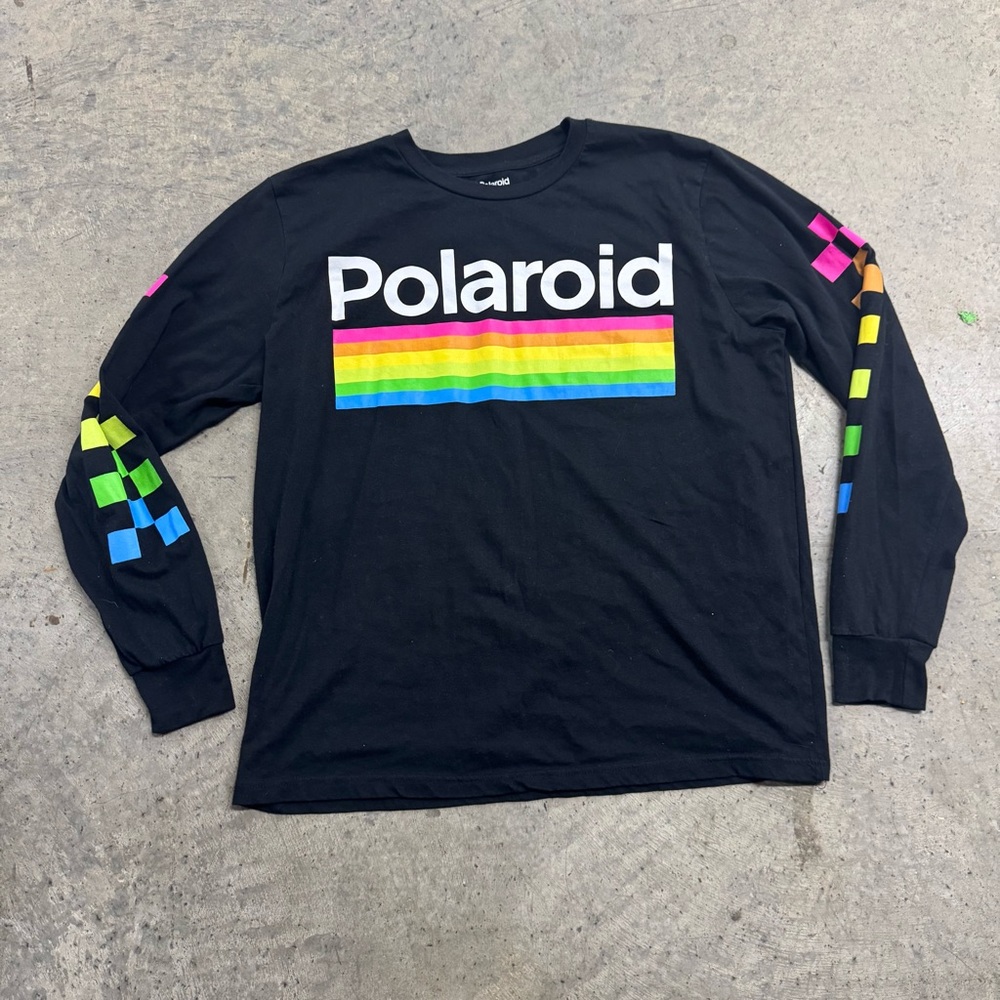 Polaroid Graphic‎ Women's Black Long Sleeve Shirt Size XL Rainbow Retro Y2k
